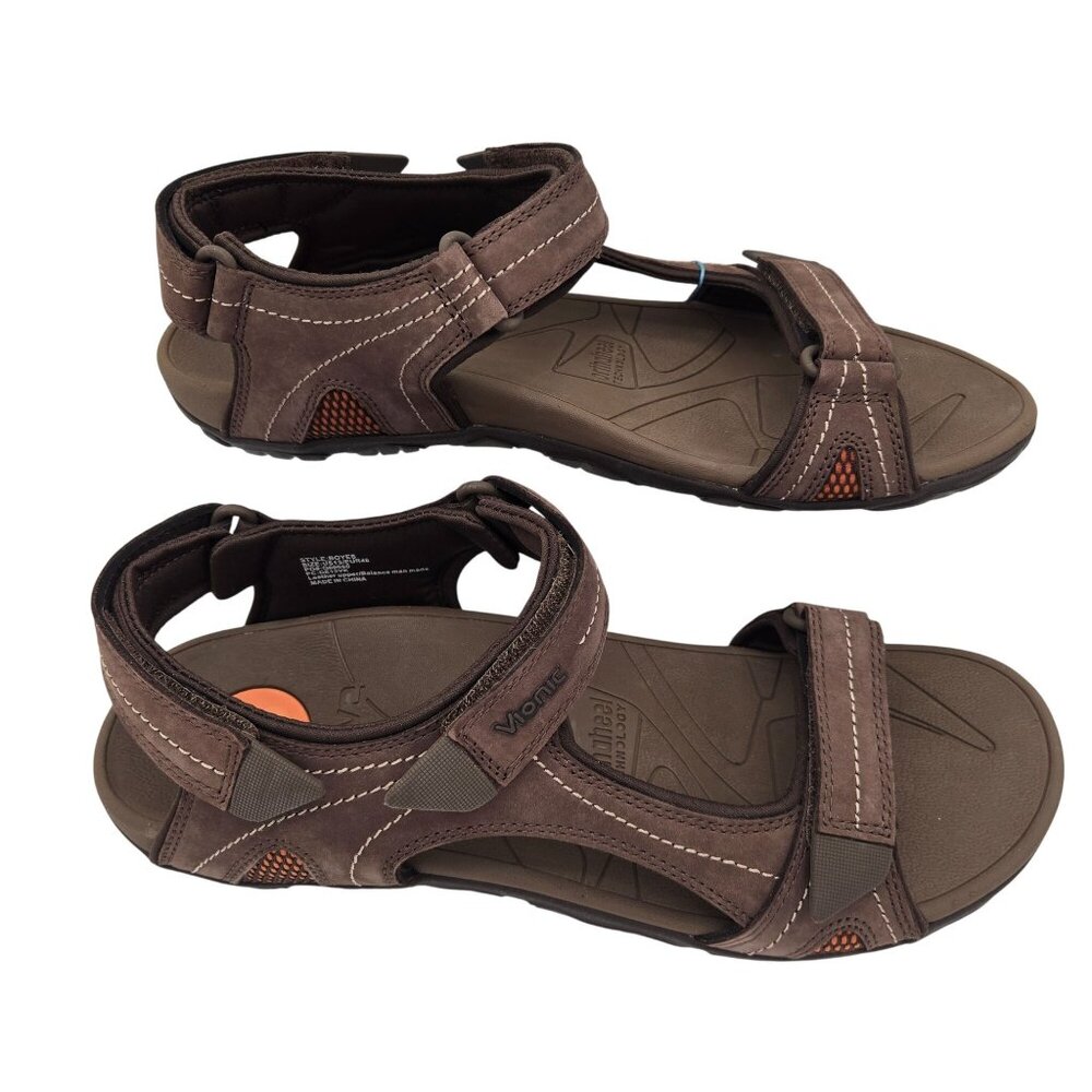 Vionic Mens Hiking Sandals Chocolate Leather Uppers US Size 13 EU 46 New W/ Box